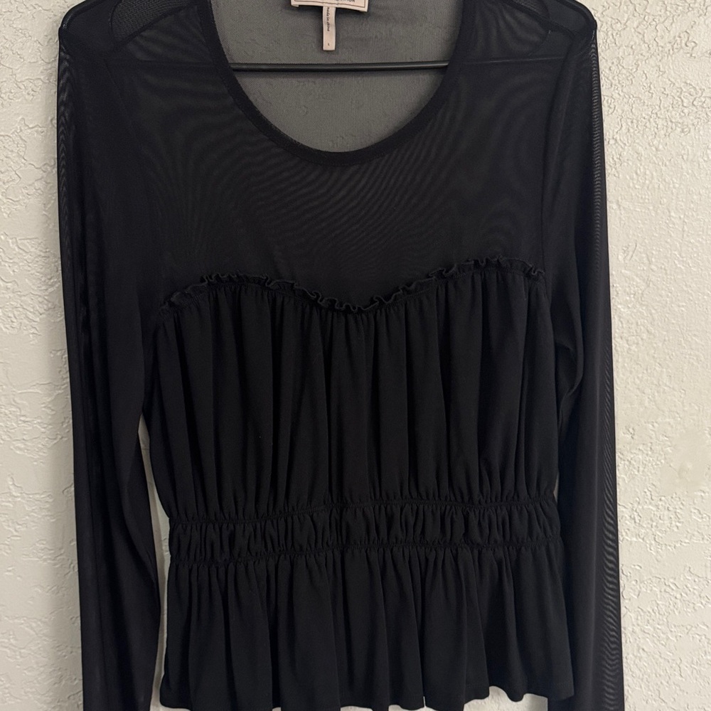 BCBGeneration Black Sheer Long Sleeve Blouse